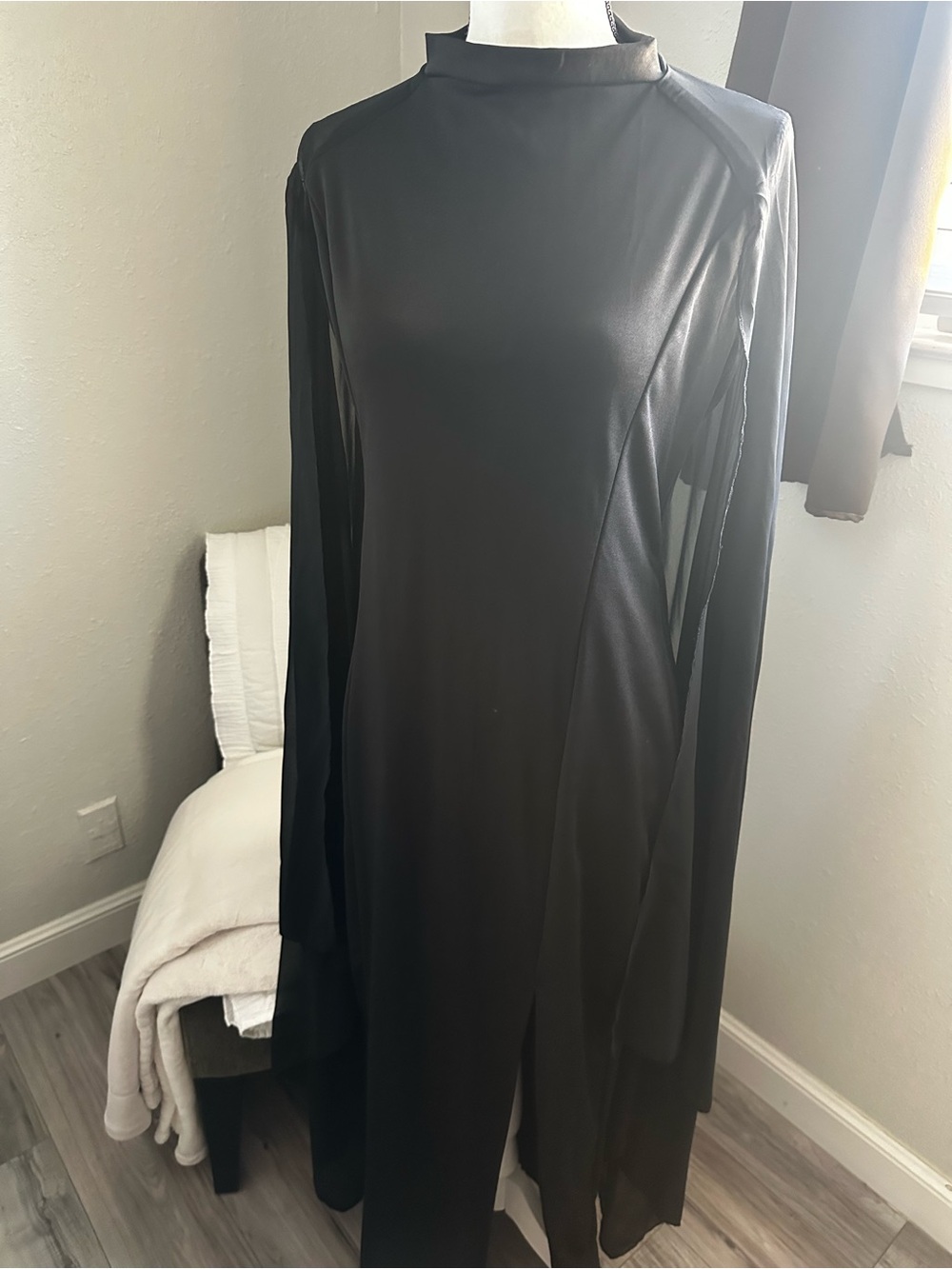 Women's Black Long-Sleeve Mock Neck Maxi Dress